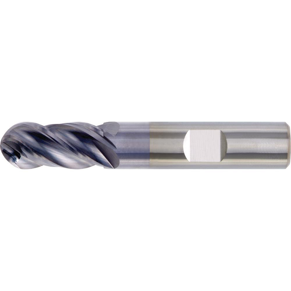 Ball End Mill: 1/8" Dia, 1/2" LOC, 4 Flute, Solid Carbide