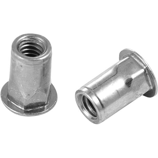Rivet Nuts; Nut Type: Open End ; Material: Steel ; Minimum Grip: 0.063 ; Maximum Grip: 0.125 ; Finish: Zinc Plated ; Thread Size: 1/4 - 20