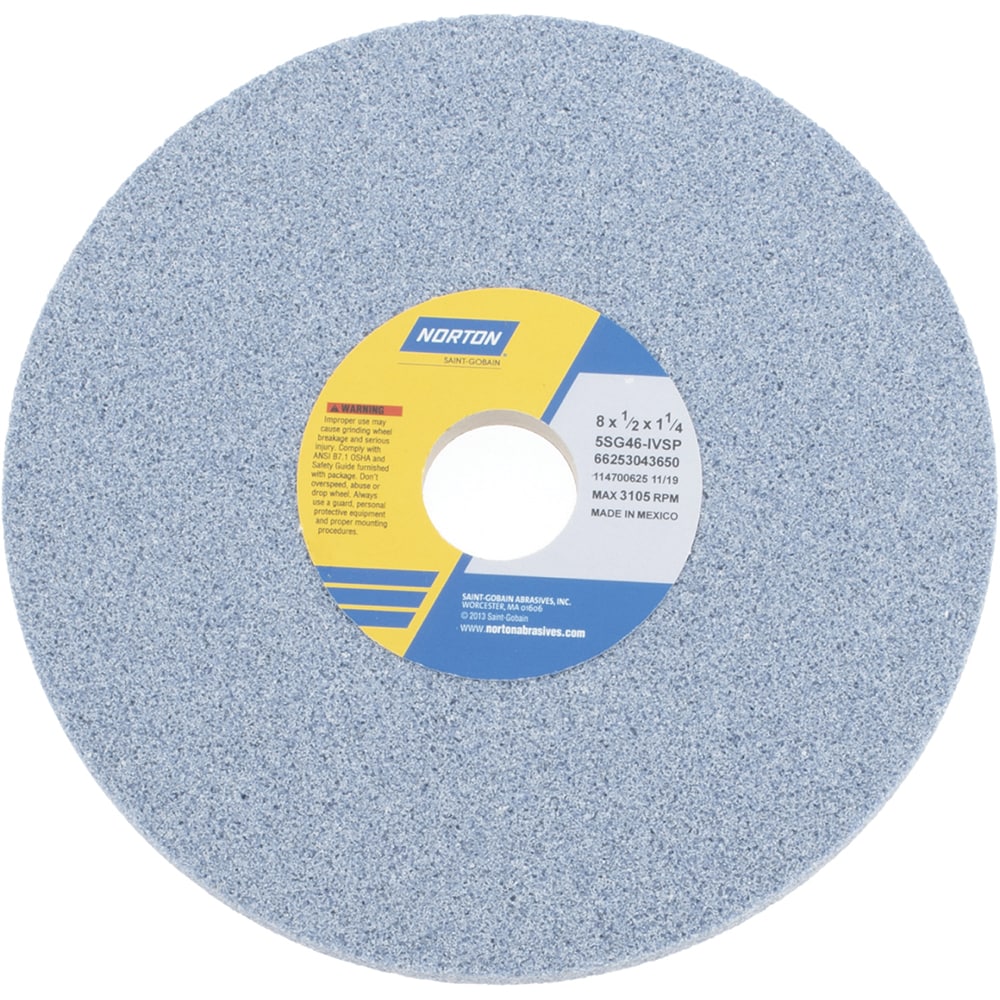 Norton 66253043650 Surface Grinding Wheel: 8" Dia, 1/2" Thick, 1-1/4" Hole, 46 Grit, I Hardness Image