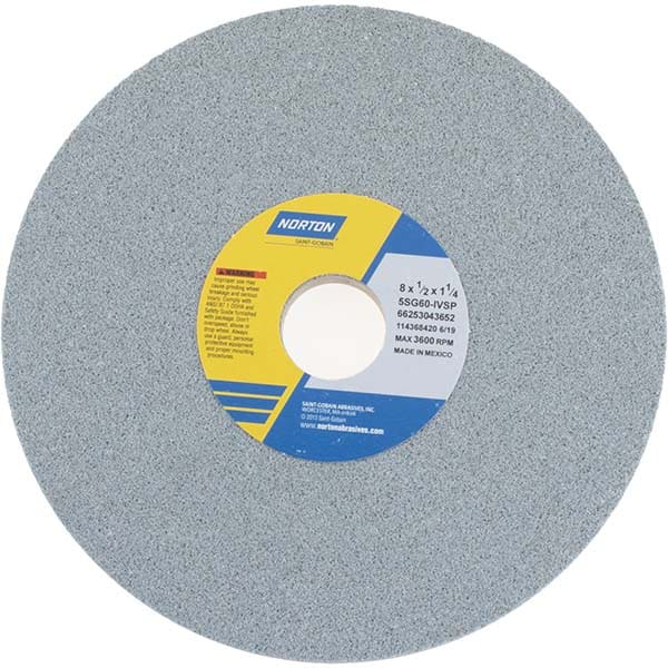 Norton 66253043652 Surface Grinding Wheel: 8" Dia, 1/2" Thick, 1-1/4" Hole, 60 Grit, I Hardness Image