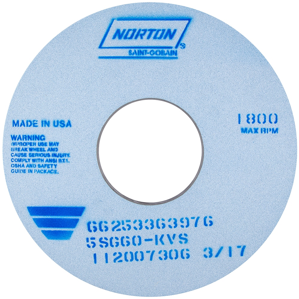 Norton 66253363975 Surface Grinding Wheel: 14" Dia, 1" Thick, 5" Hole, 60 Grit, J Hardness Image