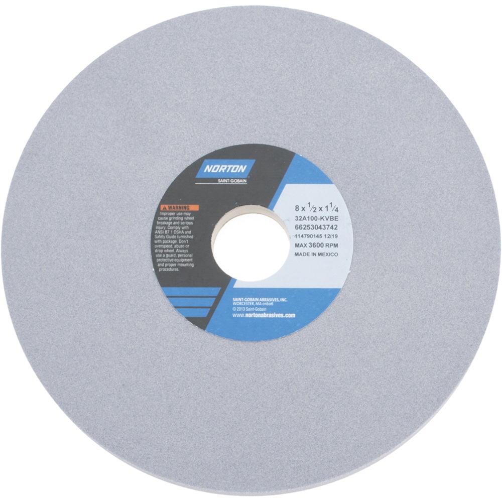 Norton 66253043742 Surface Grinding Wheel: 8" Dia, 1/2" Thick, 1-1/4" Hole, 100 Grit, K Hardness Image