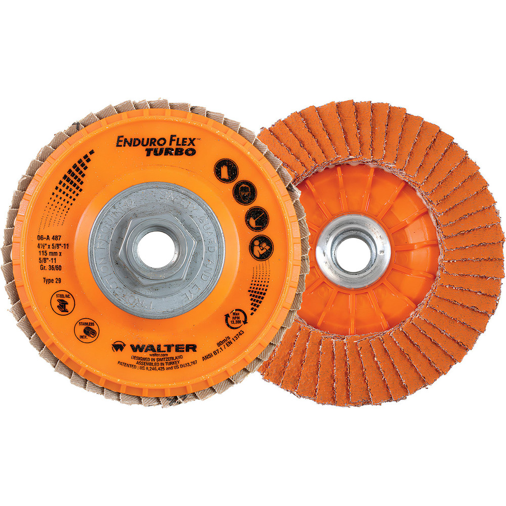 WALTER Surface Technologies Flap Disc 41/2" Dia, 36 & 60 Grit, Ceramic, Type 29 MSC