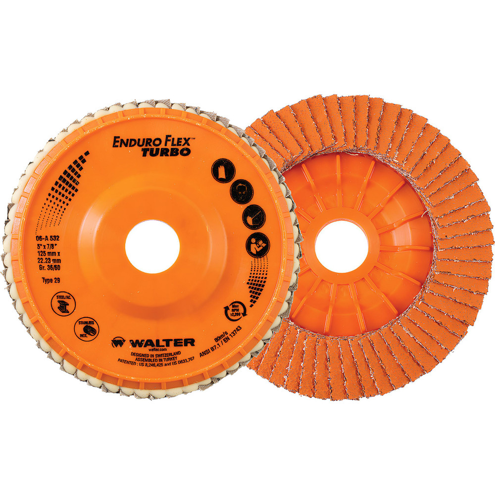 WALTER Surface Technologies Flap Disc 5" Dia, 7/8" Hole, 36 & 60