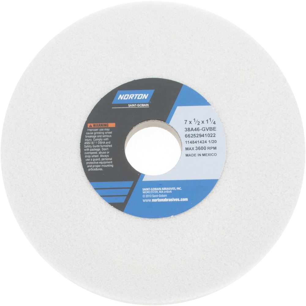 Norton 66252941022 Surface Grinding Wheel: 7" Dia, 1/2" Thick, 1-1/4" Hole, 46 Grit, G Hardness Image