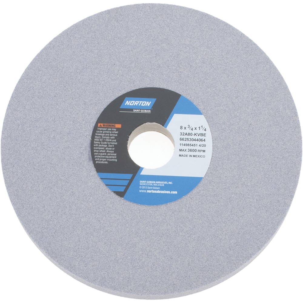 Norton 66253044064 Surface Grinding Wheel: 8" Dia, 3/4" Thick, 1-1/4" Hole, 80 Grit, K Hardness Image