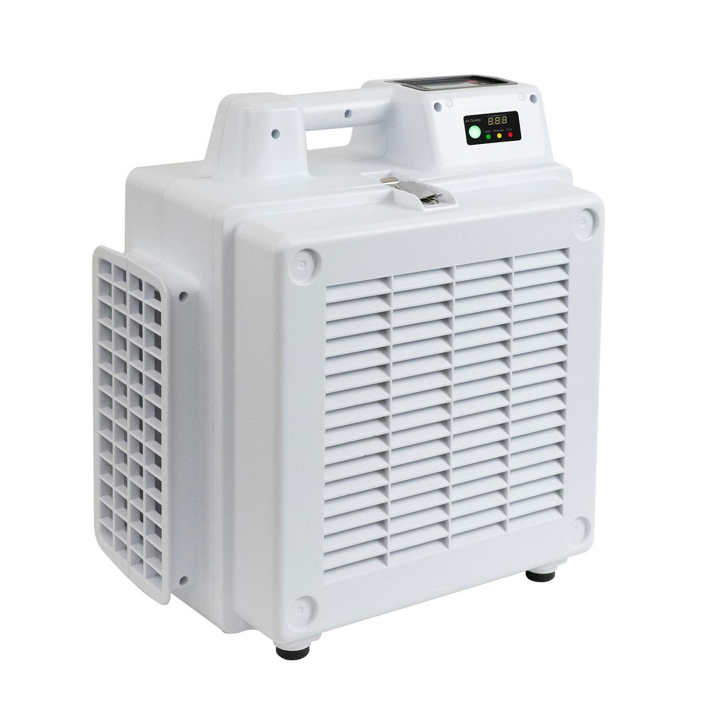 Self-Contained Electronic Air Cleaners; Cleaner Type: Air Scrubber ; Air Flow: 550CFM ; Voltage: 115 ; Sound Level: 65db(A) ; Color: White ; Overall Depth: 16.6