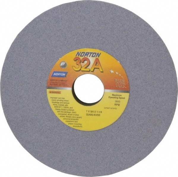 Norton 66252941948 Surface Grinding Wheel: 7" Dia, 3/4" Thick, 1-1/4" Hole, 80 Grit, K Hardness Image