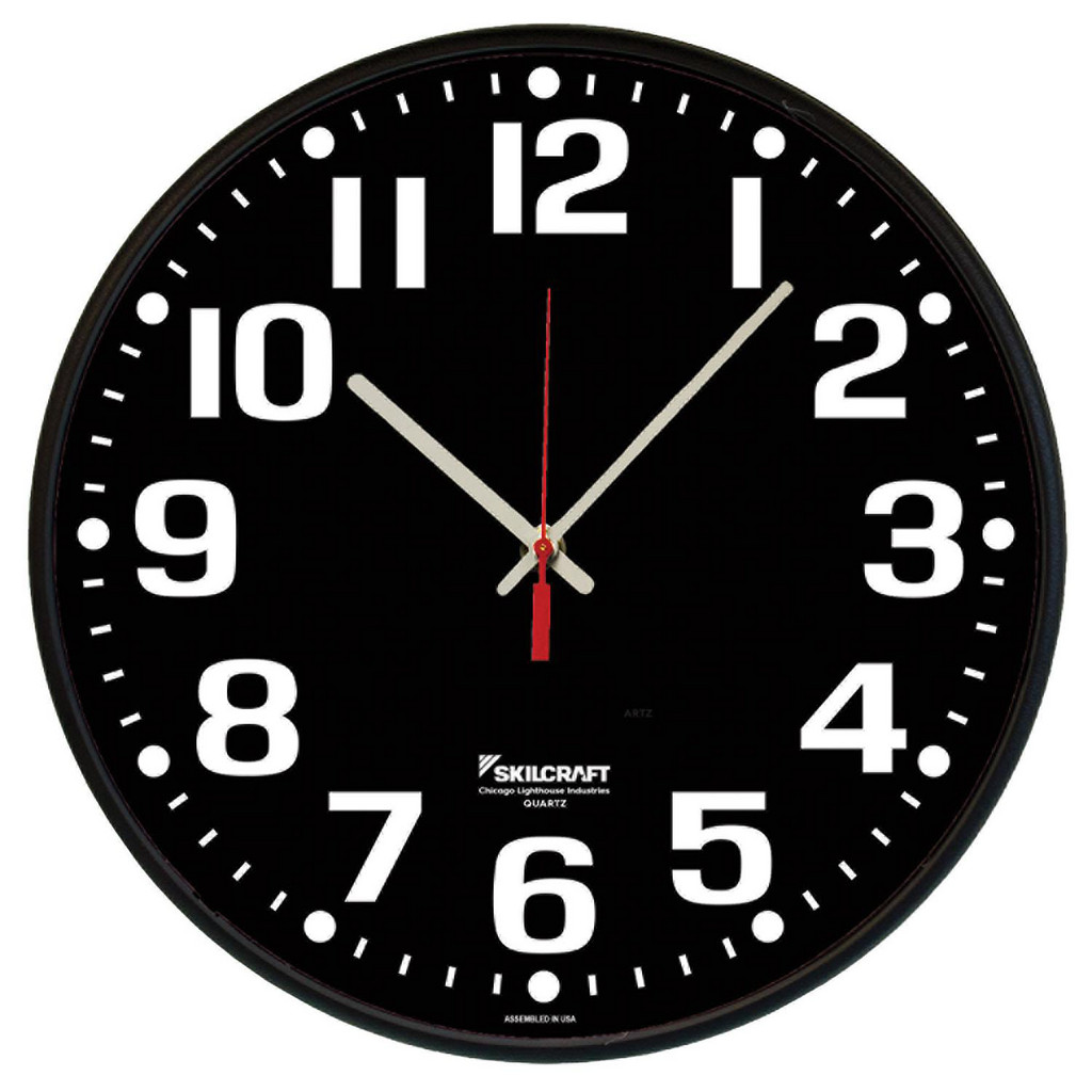 High Contrast Clock AbilityOne - 12.75DIA HIGH CONTRAST QUARTZ WALL CLOCK | MSC Direct