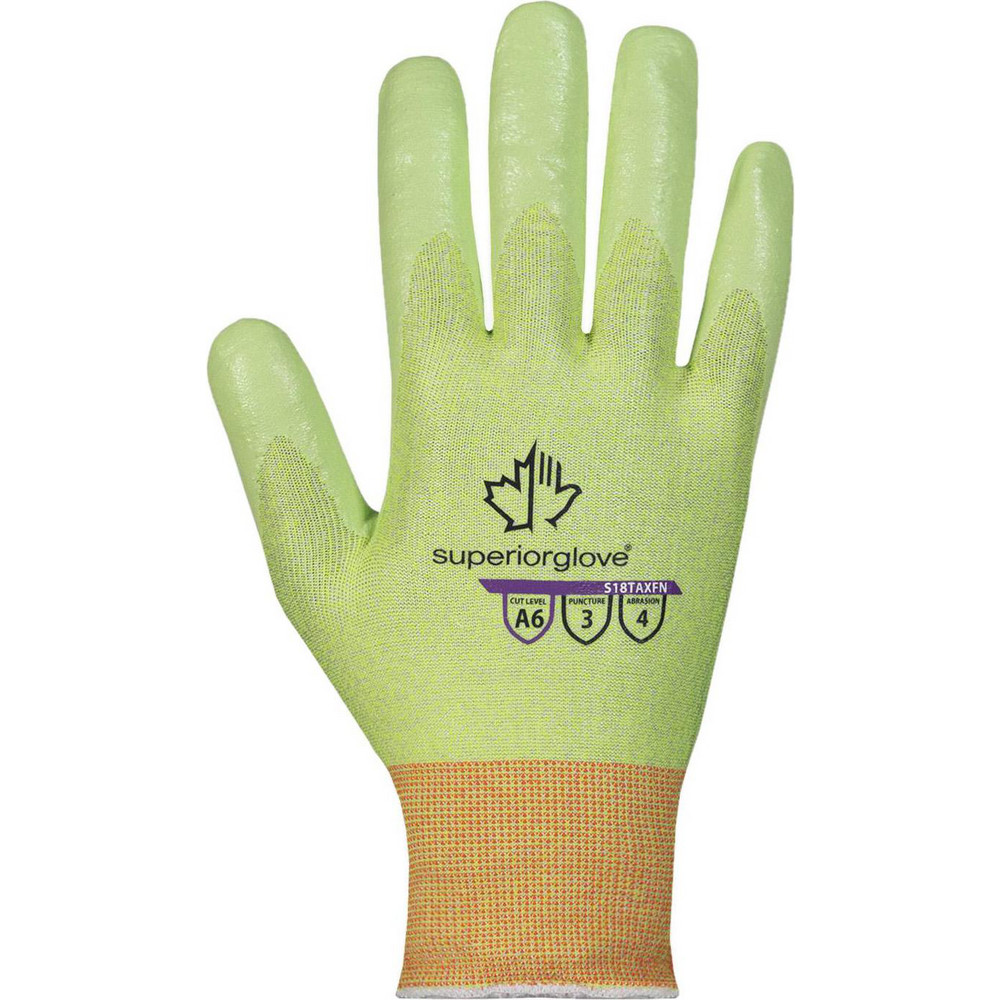Cut, Puncture & Abrasion-Resistant Gloves: Superior Glove Works S18TAXFN, Cut A9, Puncture 3, Abrasion 4, 18 ga, Size X-Large - TenActiv, Foam Nitrile-Coated, Palm & Fingers Coating, Foam Grip, Yellow on High-Visibility Yellow Pair