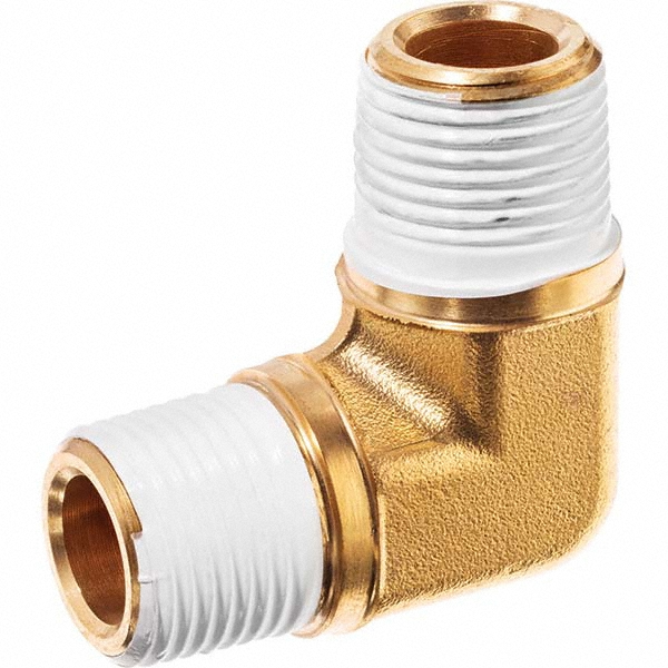Brass Pipe 90 Male Elbow: 1/2" Fitting, MNPT x MNPT with Thread Sealant - MNPT x MNPT w/Thread Sealant Ends, 3,200 psi, Brass Finish, Class Instrumentation