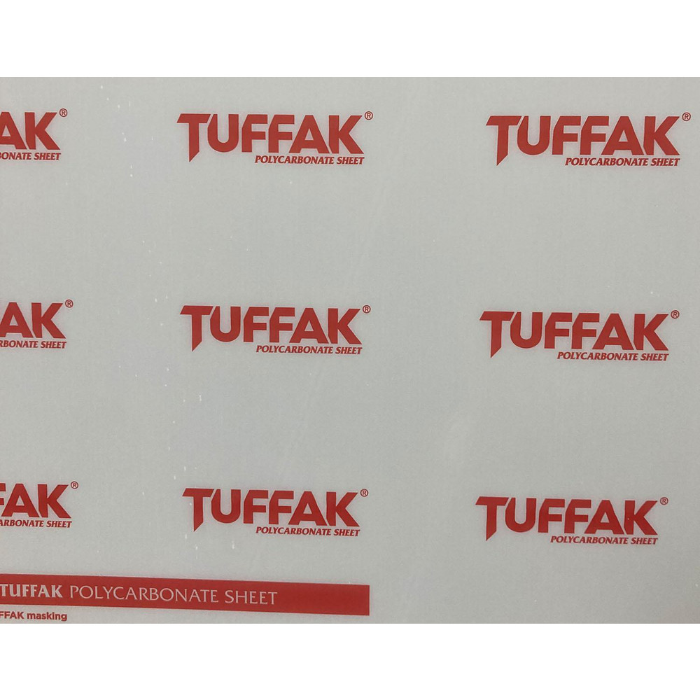 Plastic Sheet: Polycarbonate, 3/8" Thick x 12" Wide x 1' Long, 9,700 psi Tensile Strength - 118 HRR, Film Masking - 2 Sides Backing