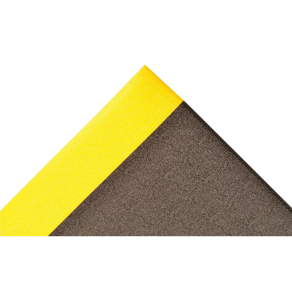 Anti-Fatigue Mat: 12' Long, 3' Wide, 5/8 Thick, Closed Cell Polyvinylchloride, Beveled Edges, Medium-Duty - Pebbled Surface, Black & Yellow, for Dry Areas