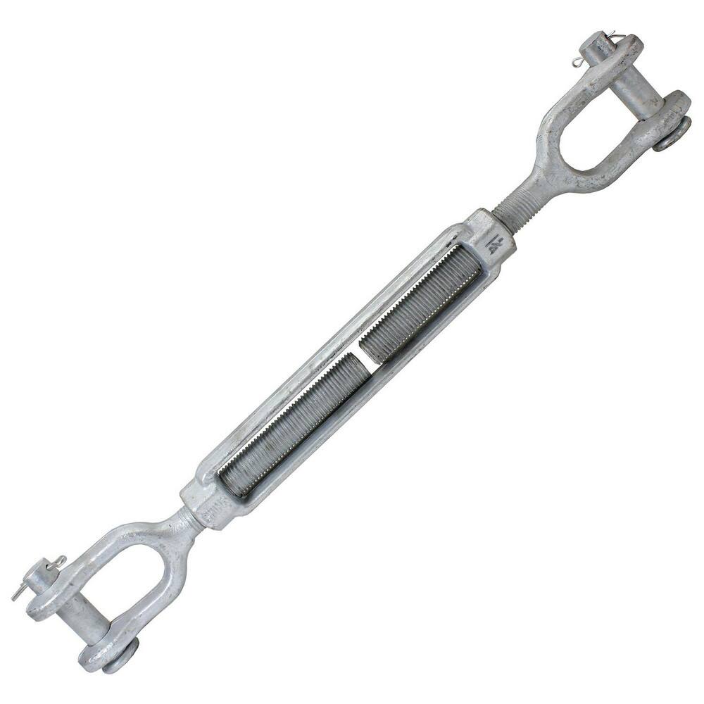 Turnbuckles; Turnbuckle Type: Jaw & Jaw ; Working Load Limit: 15200 lb ; Thread Size: 1-1/4-12 in ; Turn-up: 12in ; Closed Length: 29.54in ; Material: Steel