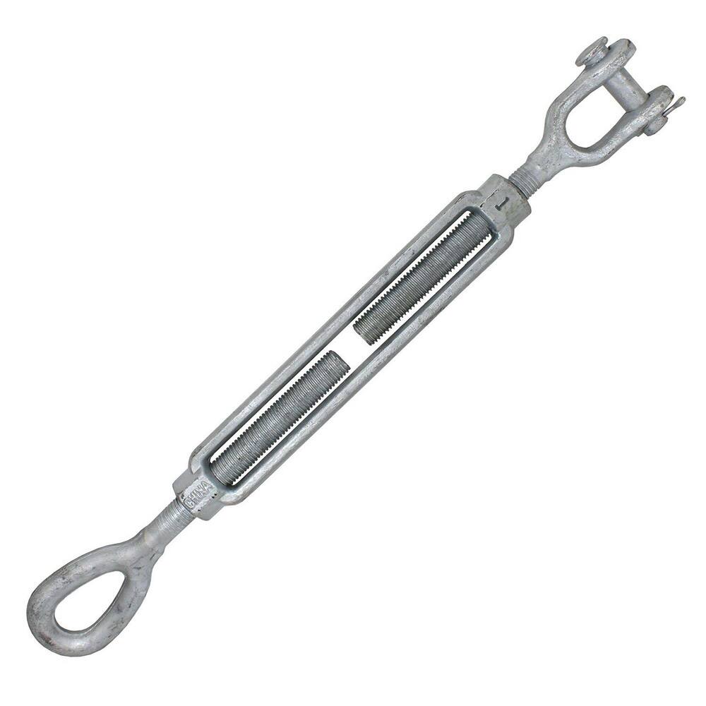 Turnbuckles; Turnbuckle Type: Jaw & Eye ; Working Load Limit: 10000 lb ; Thread Size: 1-12 in ; Turn-up: 12in ; Closed Length: 26.89in ; Material: Steel