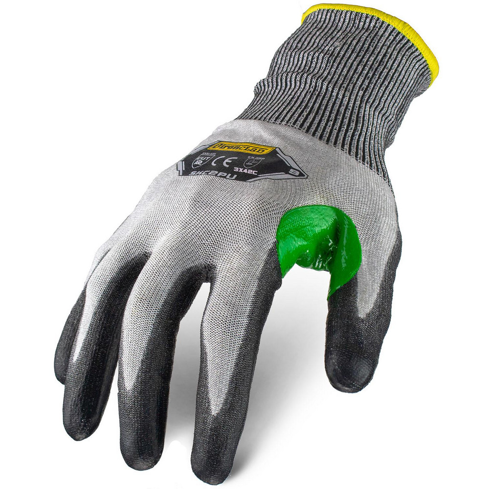 Cut & Puncture-Resistant Gloves: ironClad SKC2PU, Cut A2, Puncture 4, Abrasion 0, 18 ga, Size Large - HPPE & Steel Knit, Polyurethane-Coated, Palm Coating, Smooth Grip, Black on Black<multisep/>Gray Right Hand