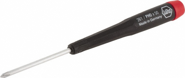 Wiha #0, 5-11/16" OAL, Standard Phillips Screwdriver - 2" Blade Length, Ergonomic Handle | Part #26105