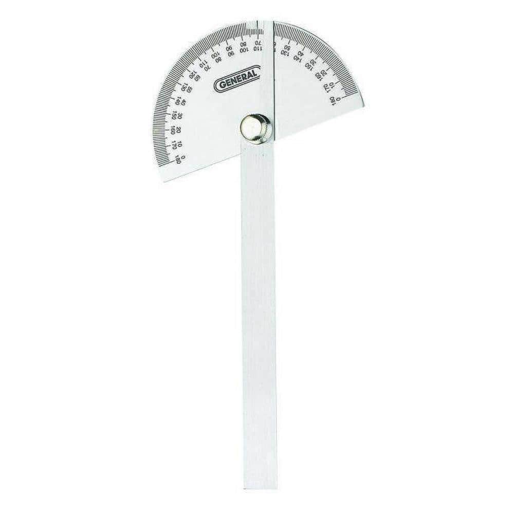 6 Inch Long Blade, 180° Max Measurement, 1° Dial Graduation, Round Head Protractor