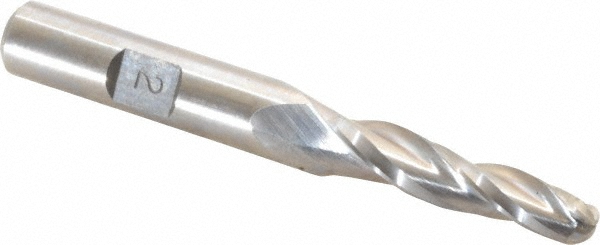 Made in USA BL-405 Tapered End Mill: 2 &deg; per Side, 1/4" Small Dia, 1-1/4" LOC, 3 Flutes, High Speed Steel, Ball End Image