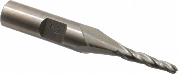 Made in USA BL-203 Tapered End Mill: 2 &deg; per Side, 1/8" Small Dia, 3/4" LOC, 3 Flutes, High Speed Steel, Ball End Image