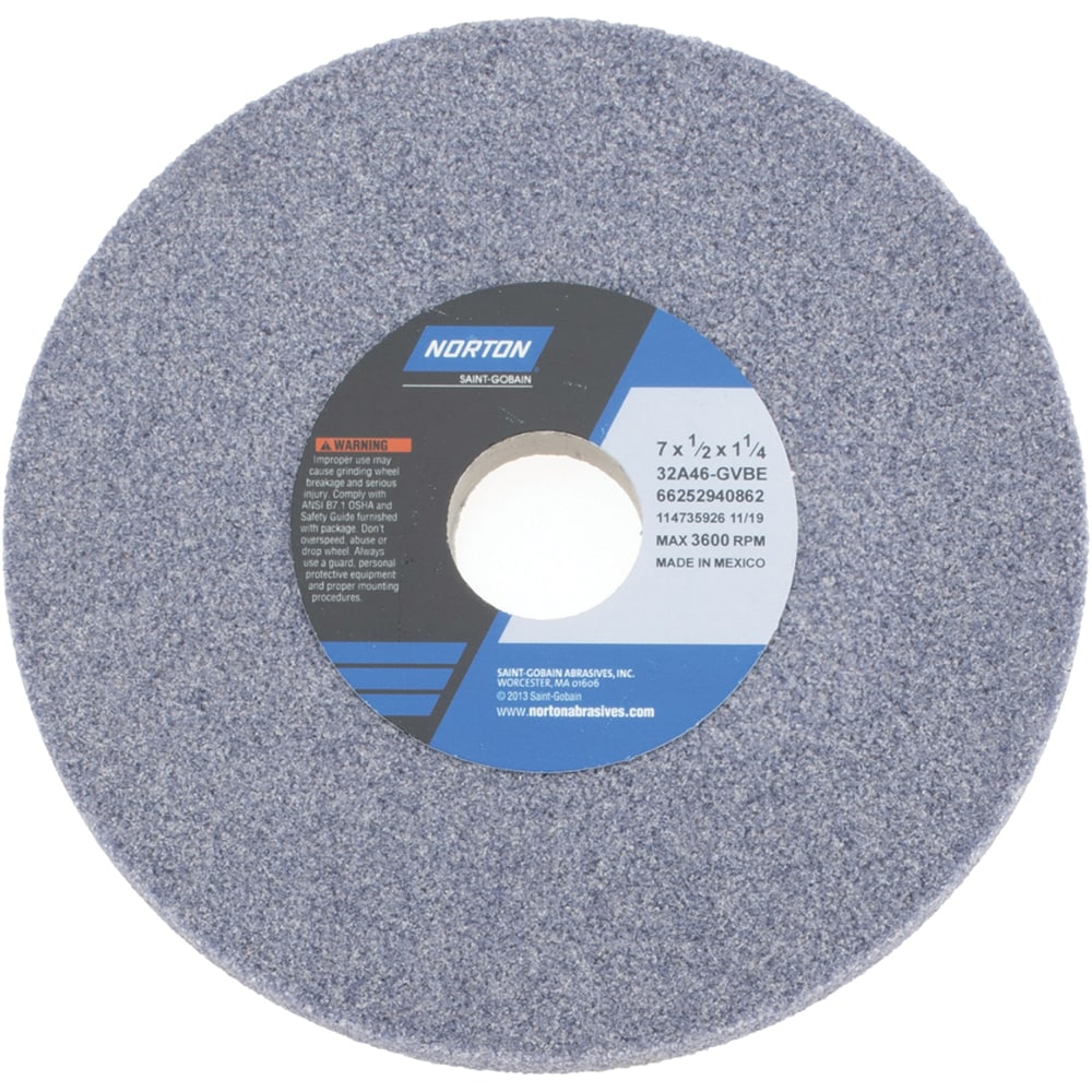 Norton 66252940862 Surface Grinding Wheel: 7" Dia, 1/2" Thick, 1-1/4" Hole, 46 Grit, G Hardness Image