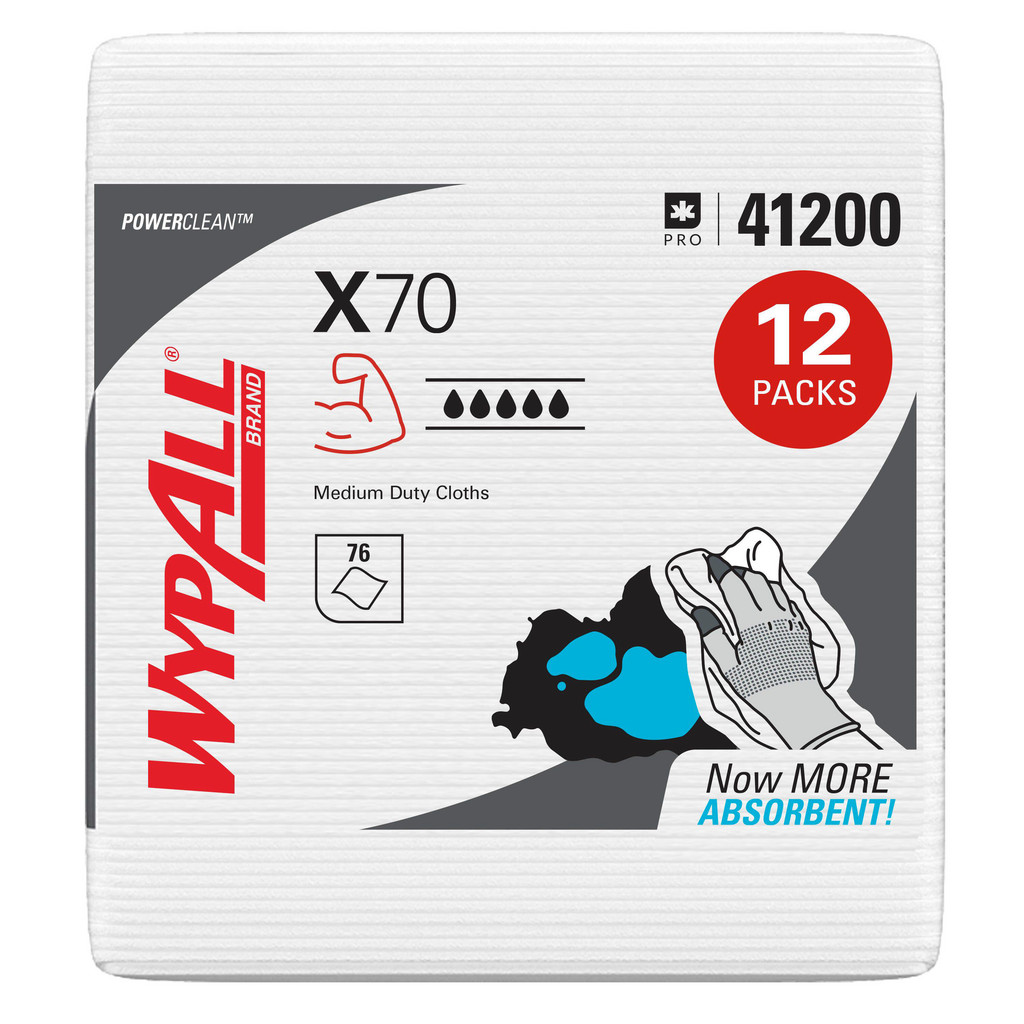 WypAll | X70 PowerClean™ x70 Medium Duty Cloths (41200), Quarterfold, Long Lasting Towels, White - 912 Sheets/Case
