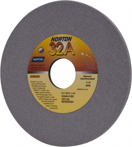 Norton 66252835361 Surface Grinding Wheel: 6" Dia, 1/8" Thick, 1-1/4" Hole, 80 Grit, K Hardness Image