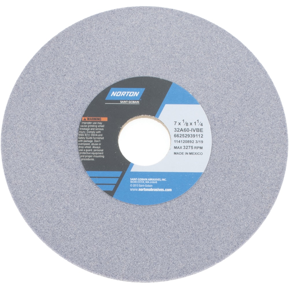 Norton 66252939112 Surface Grinding Wheel: 7" Dia, 1/8" Thick, 1-1/4" Hole, 60 Grit, I Hardness Image