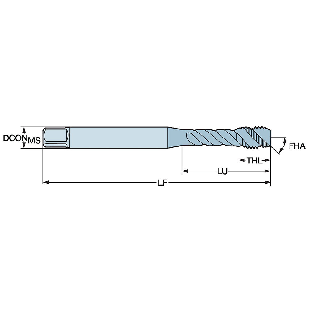 Sandvik Coromant Spiral Flute Tap M5, UNC, 3 Flute, SemiBottoming, 2B Class of Fit, Powdered