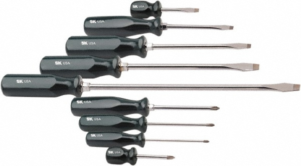 Screwdriver Set: 9 Pc, Phillips & Slotted - Includes (4) Phillips, (5) Slotted, Plastic Tray