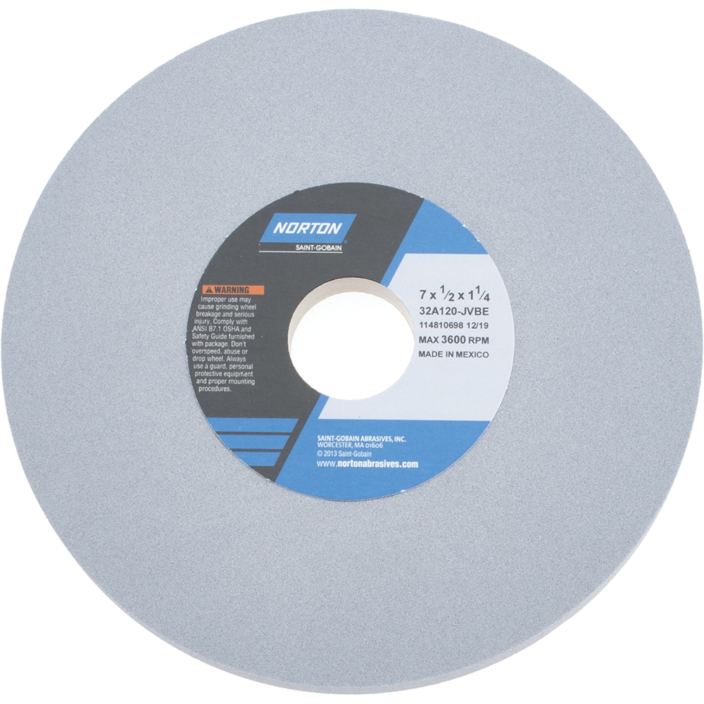 Norton 66252941016 Surface Grinding Wheel: 7" Dia, 1/2" Thick, 1-1/4" Hole, 120 Grit, J Hardness Image