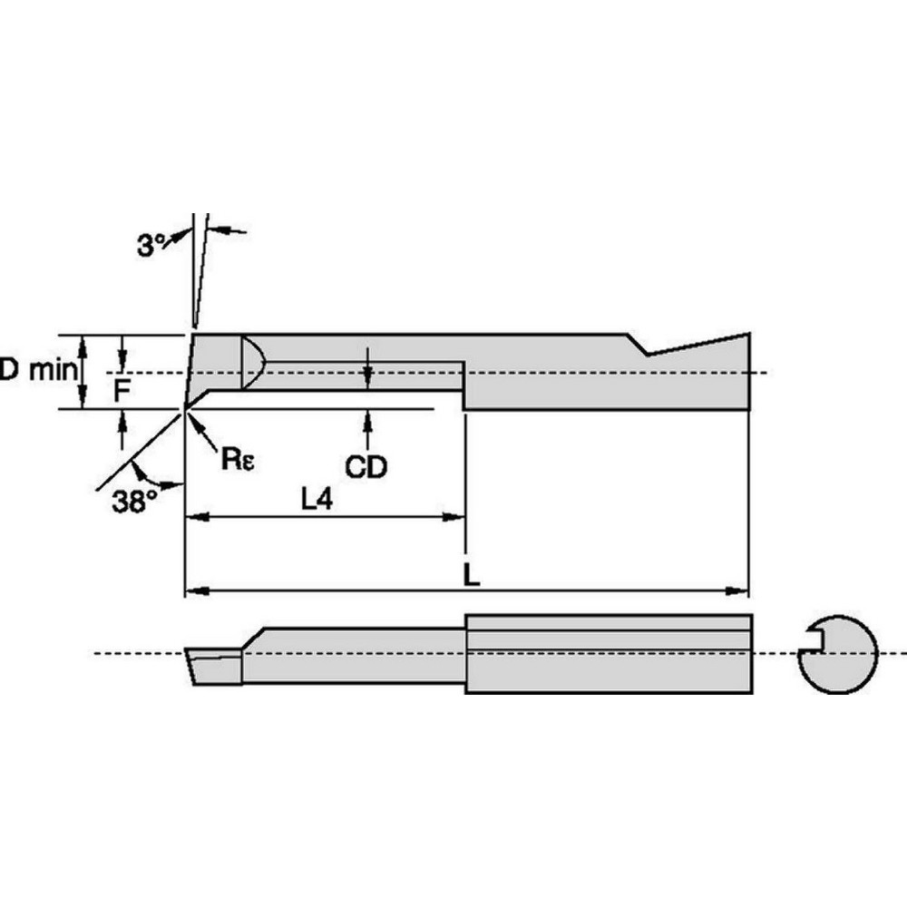 Widia Boring Bar 1/16" Min Bore Dia, 3/16" Max Bore Depth, Right