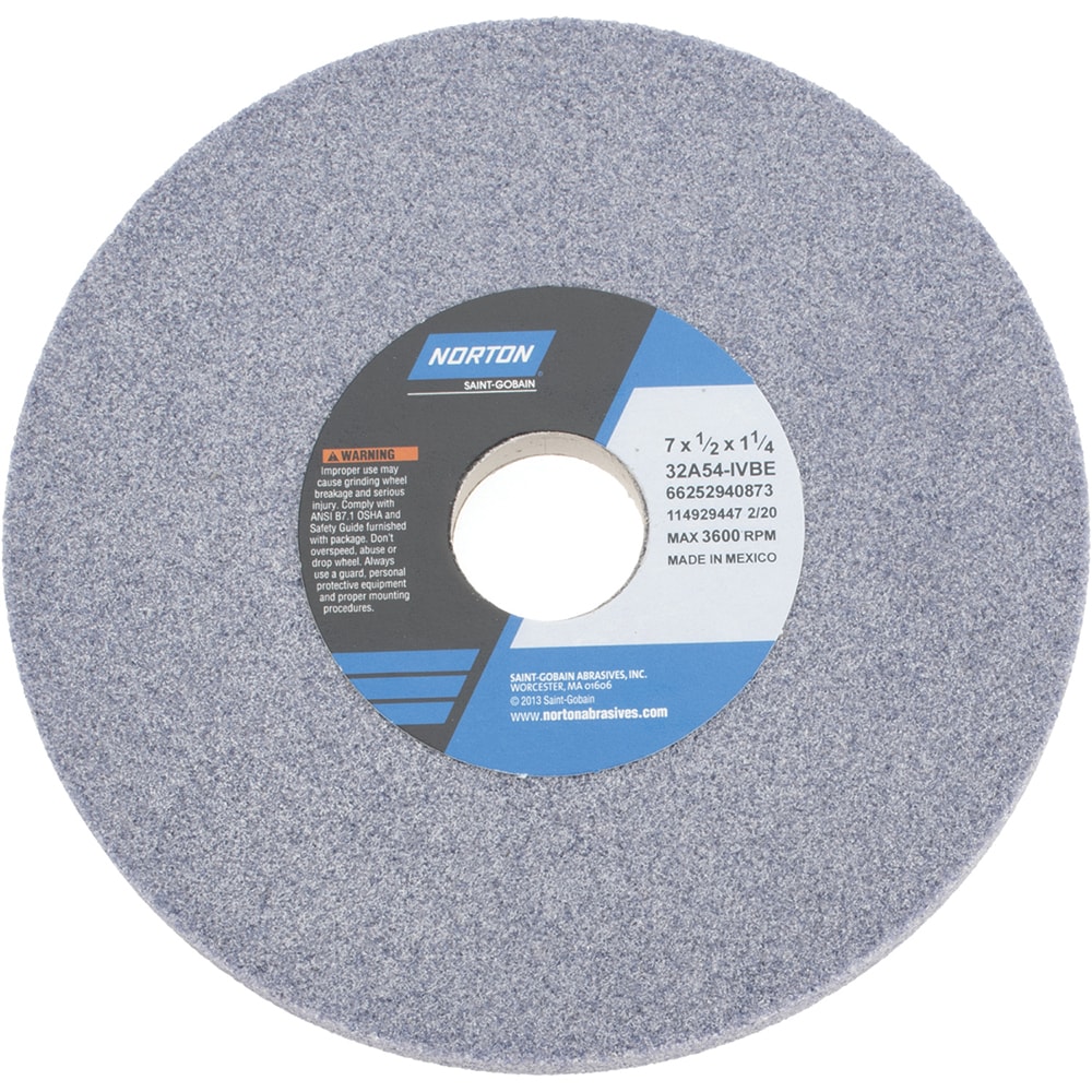 Norton 66252940873 Surface Grinding Wheel: 7" Dia, 1/2" Thick, 1-1/4" Hole, 54 Grit, I Hardness Image