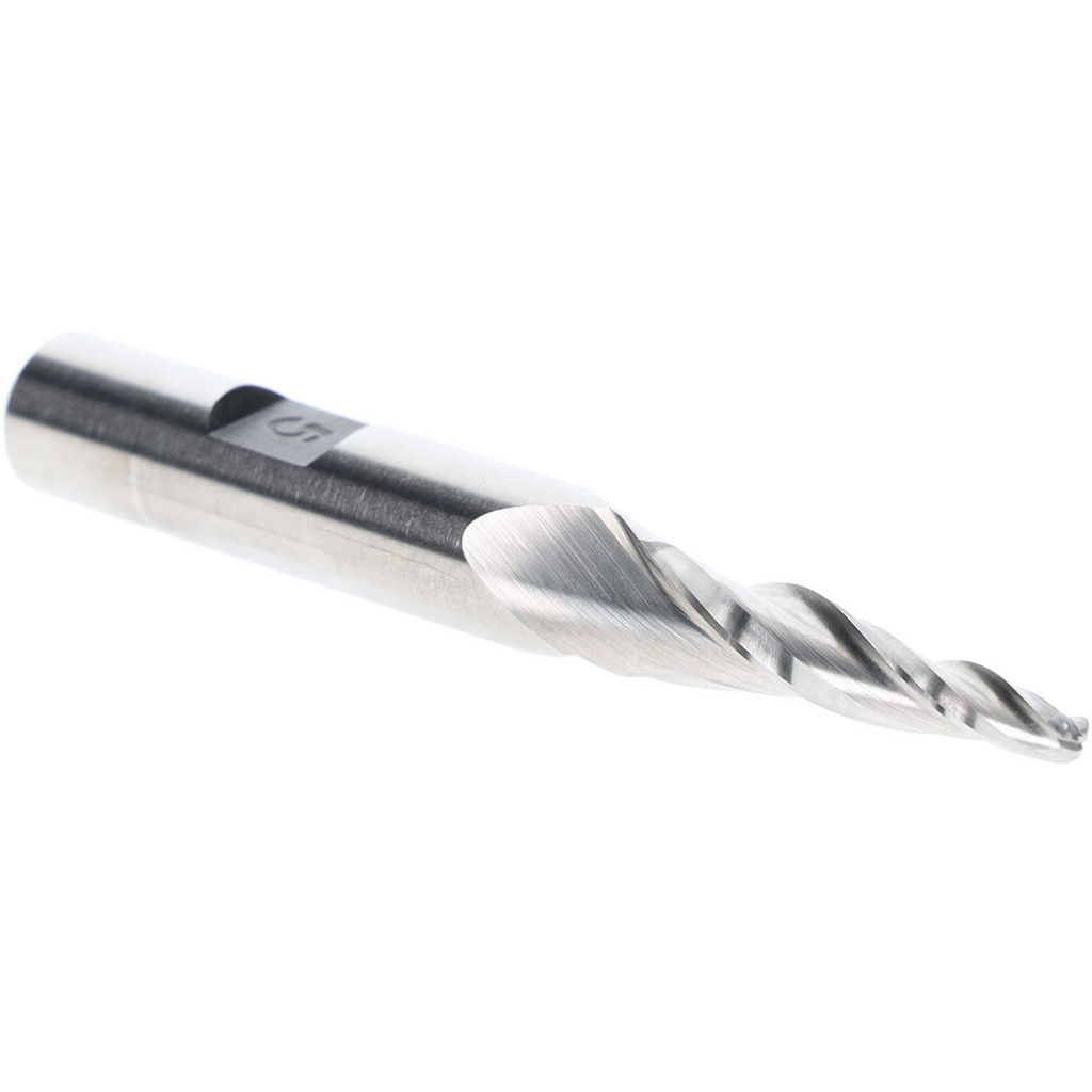 Made in USA BO-204 Tapered End Mill: 5 &deg; per Side, 1/8" Small Dia, 1" LOC, 3 Flutes, High Speed Steel, Ball End Image