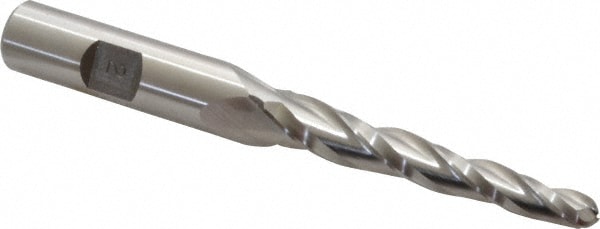 Made in USA BL-409 Tapered End Mill: 2 ° per Side, 1/4" Small Dia, 2-1/4" LOC, 3 Flutes, High Speed Steel, Ball End Image