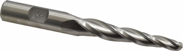 Made in USA BM-409 Tapered End Mill: 3 &deg; per Side, 1/4" Small Dia, 2-1/4" LOC, 3 Flutes, High Speed Steel, Ball End Image