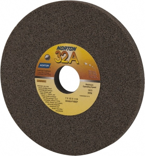 Norton 66252941312 Surface Grinding Wheel: 7" Dia, 1/2" Thick, 1-1/4" Hole, 60 Grit, F Hardness Image