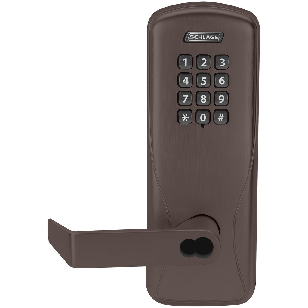 Schlage Electronic Lever Locksets: Lockset Type: Classroom; Key Type: Keyed Different; Back Set: 2-3/4; Cylinder Type: Less Core