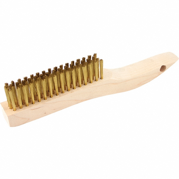Scratch Brush: 4 Row, 16 Column, Brass - Wood Handle, Shoe Handle