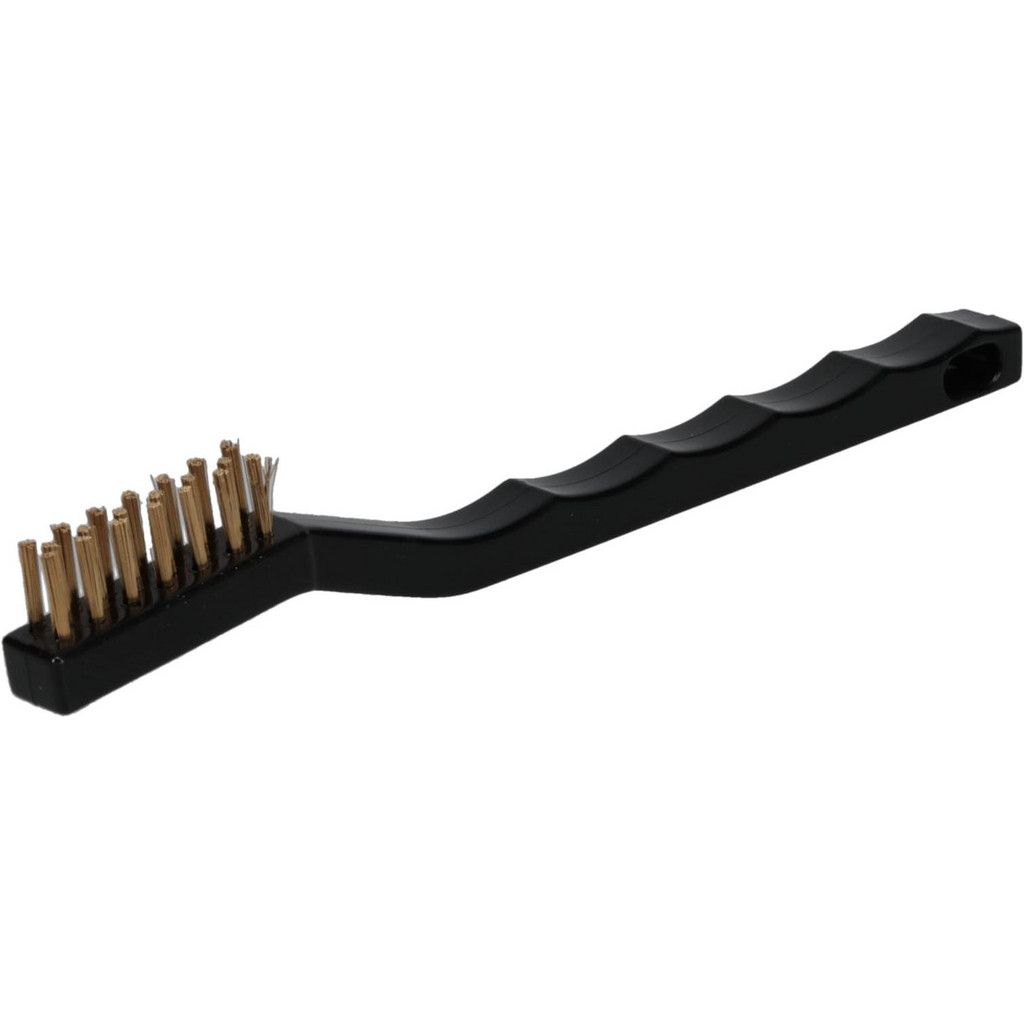 Brush Research Mfg. | Brush Research Scratch Brush: 2 Row x 7 Column, Brass & Stainless Steel - Plastic Curved Back Handle | 12-Pack | Part #93APB
