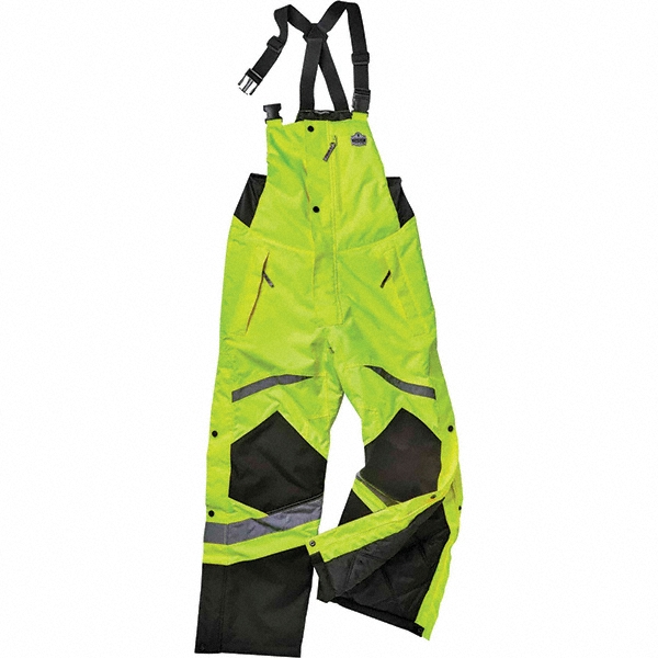 Insulated Thermal Bib, Unisex, X-Large, Hi-Viz Lime, 300D Polyester, 32 in L Inseam, 8928