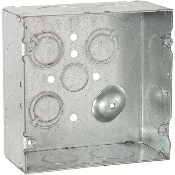 Hubbell-Raco Electrical Device Box: Steel, Square, 4.69" OAH, 4.688" OAW, 2.188" OAD, 2 Gangs - (12) 1/2 & 3/4" Knockouts | 25-Pack | Part #265