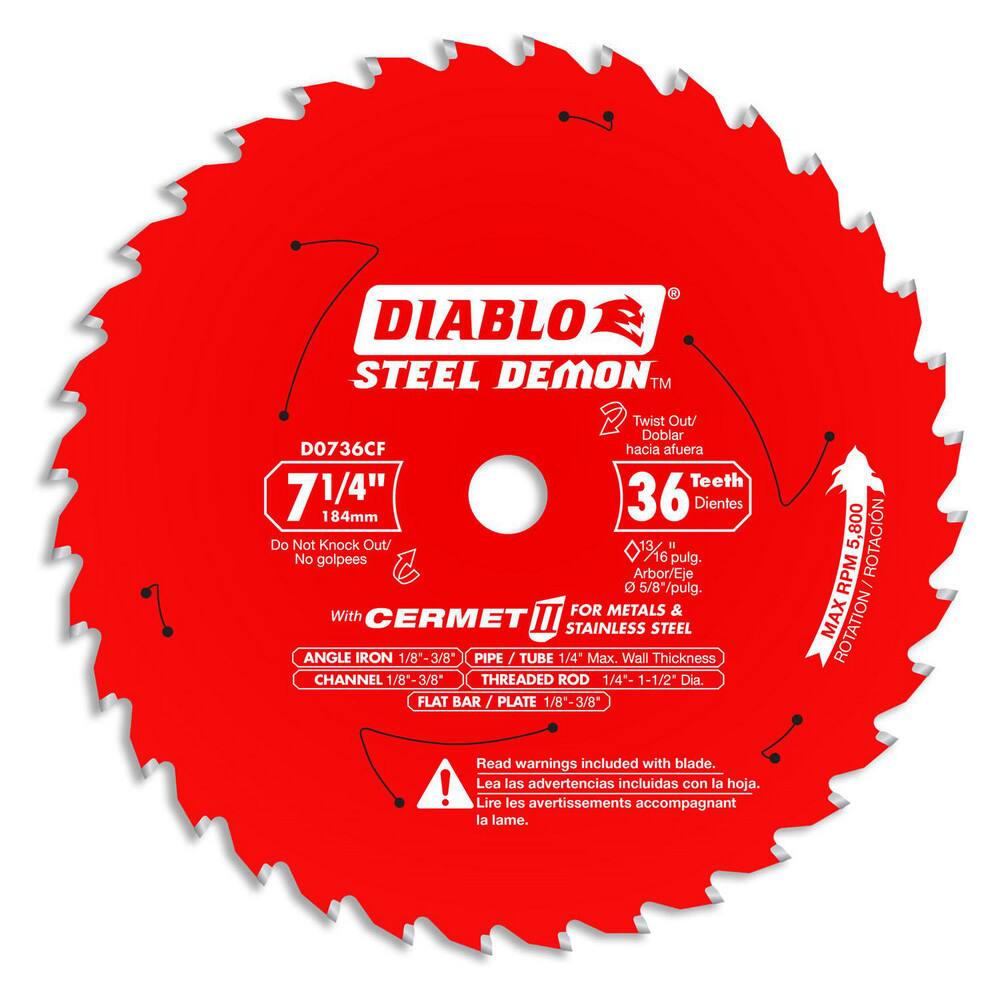 Wet & Dry-Cut Saw Blades; Blade Diameter (Inch): 7-1/4 ; Blade Material: Carbide-Tipped ; Blade Thickness (Decimal Inch): 0.0750 ; Arbor Hole Diameter (Inch): 5/8 ; Number of Teeth: 36