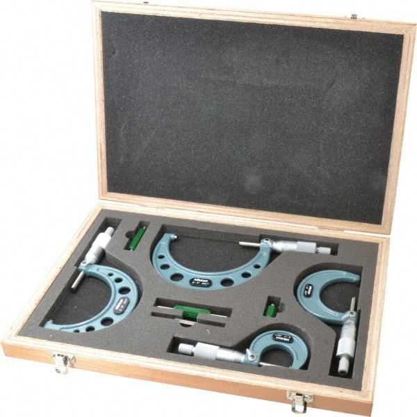 Mitutoyo 103-930 Mechanical Outside Micrometer Set: 4 Pc, 0 to 4" Measurement 