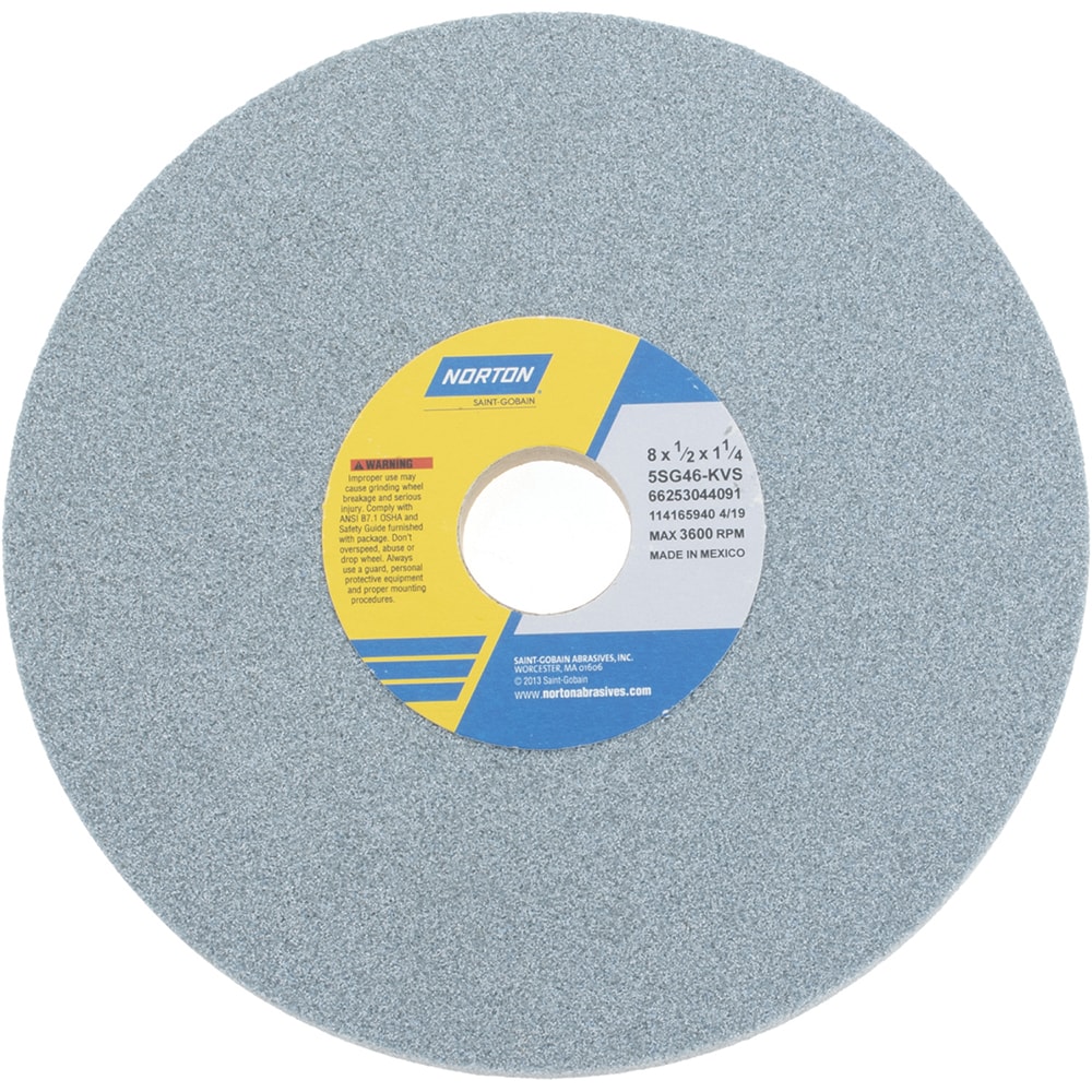 Norton 66253044091 Surface Grinding Wheel: 8" Dia, 1/2" Thick, 1-1/4" Hole, 46 Grit, K Hardness Image