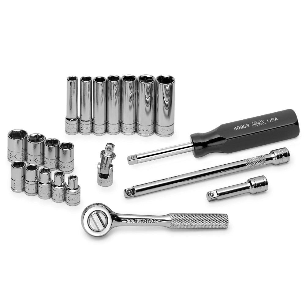 SK Deep Standard Socket Set 21 Pc, 1/4" Drive, 3/16 to 1/2" Socket