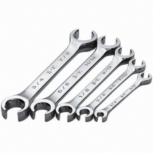 Flare Nut Wrench Set: 5 Pc, 1/4 x 5/16" & 3/4 x 7/8" Wrench, Inch