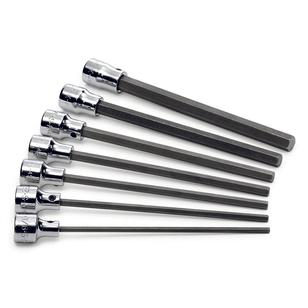 Hex Bit Socket Set: 3/8" Drive, 7 Pc, 1/8 to 3/8" Hex - 1/8, 5/32, 3/16, 7/32, 1/4, 5/16, 3/8 for 3/8 Drive
