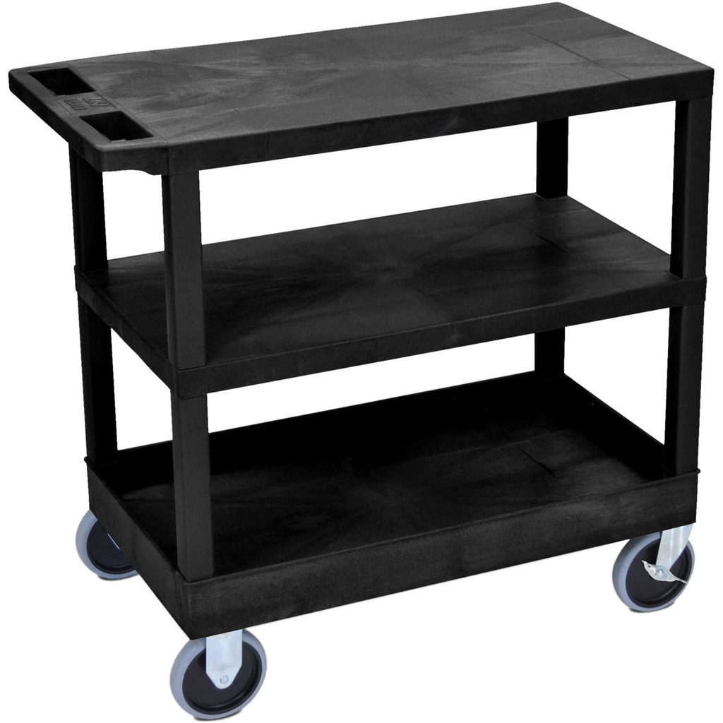 Luxor Utility Utility Cart: 35-1/4" Long, 35-1/4" Wide, HDPE & PVC, 300 lb Capacity, Black - 2 Stationary, 2 Swivel, Permanent, TPR Wheels Wheel