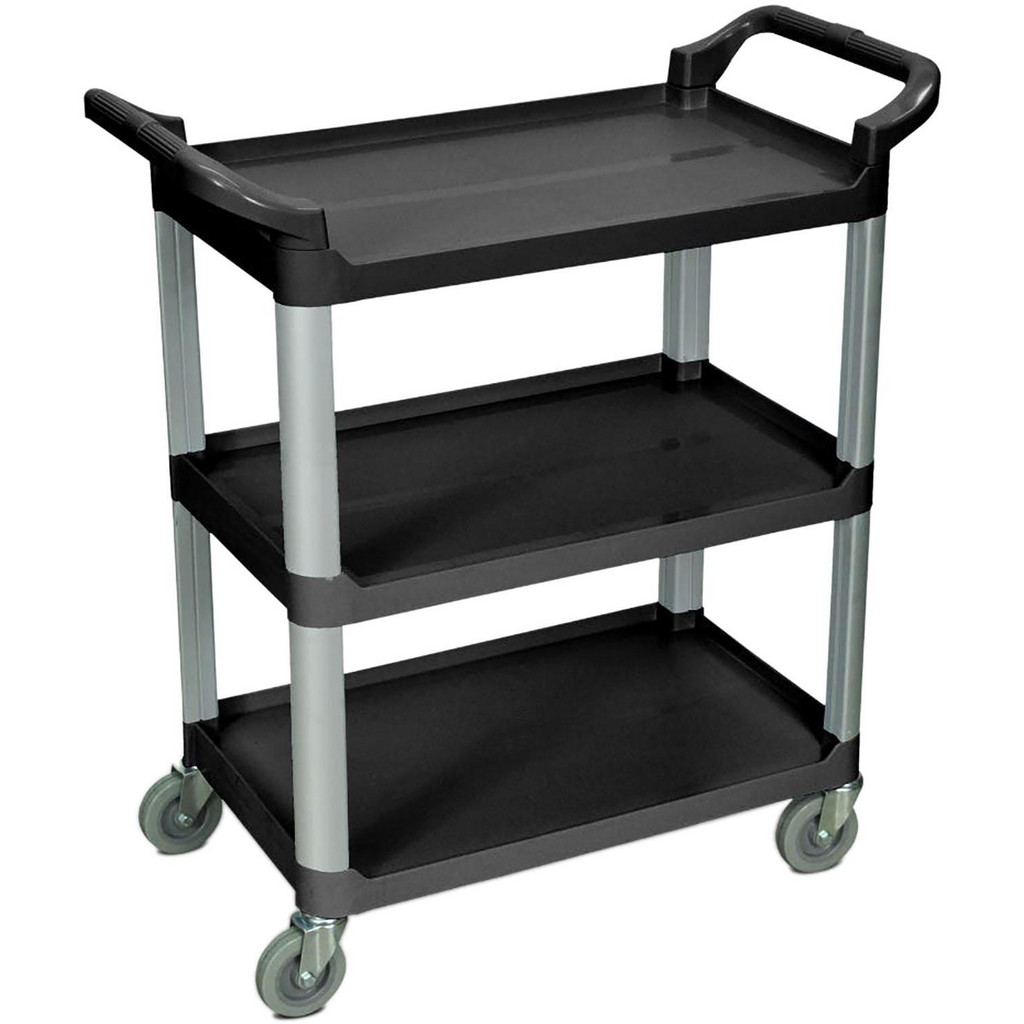 Luxor Serving Utility Cart: 33.5" Long, 33.5" Wide, Polypropylene, 200 lb Capacity, Black - 4 Swivel, Permanent, TPR & Poly/Polyurethane Wheels